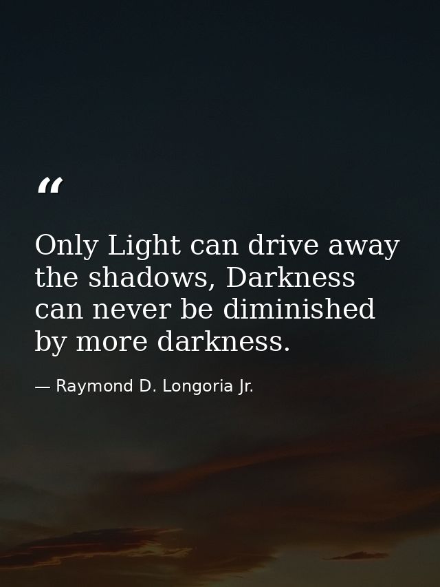 Only Light can drive away the shadows, Darkness can never be diminished by more darkness. — Raymond D. Longoria Jr.