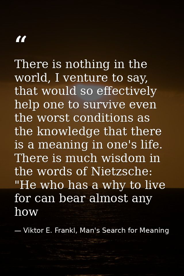 There is nothing in the world, I venture to say, that would so effectively help one to survive even the worst conditions — Viktor E. Frankl, Man's Search for Meaning