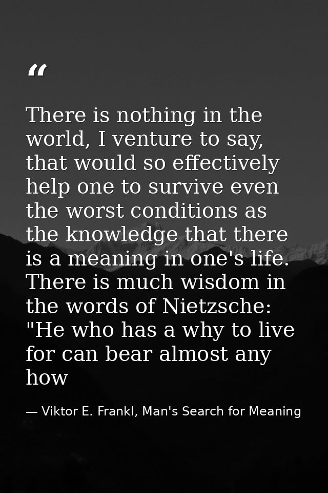 There is nothing in the world, I venture to say, that would so effectively help one to survive even the worst conditions — Viktor E. Frankl, Man's Search for Meaning