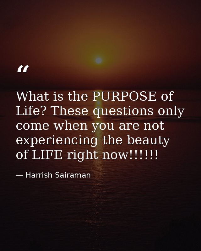 What is the PURPOSE of Life? These questions only come when you are not experiencing the beauty of LIFE right now!!!!!! — Harrish Sairaman