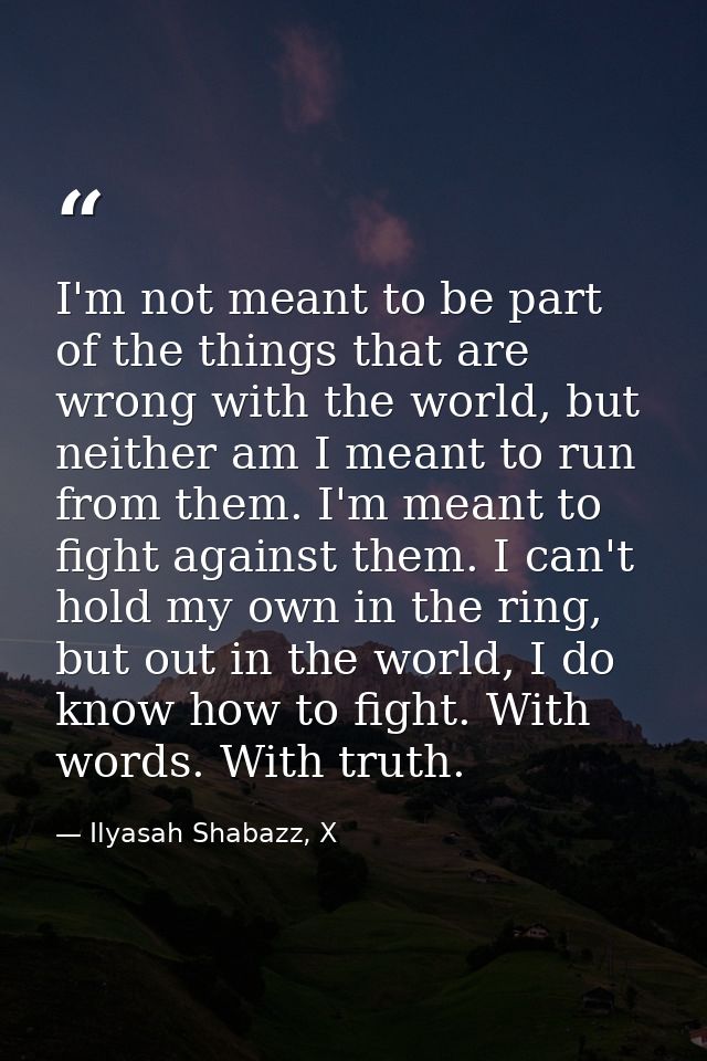 I'm not meant to be part of the things that are wrong with the world, but neither am I meant to run from them. I'm meant — Ilyasah Shabazz, X