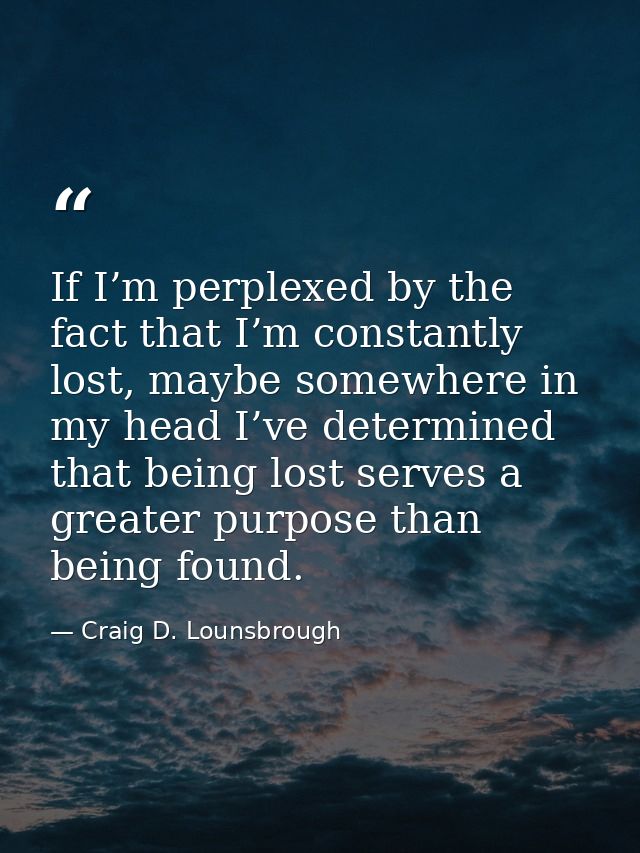 If I’m perplexed by the fact that I’m constantly lost, maybe somewhere in my head I’ve determined that being lost serves — Craig D. Lounsbrough