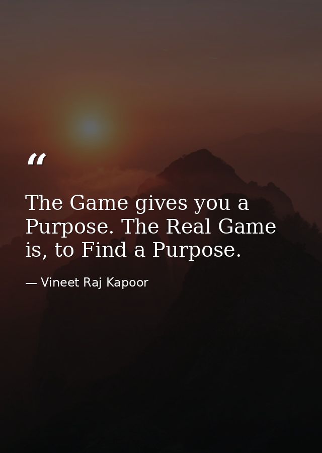The Game gives you a Purpose. The Real Game is, to Find a Purpose. — Vineet Raj Kapoor