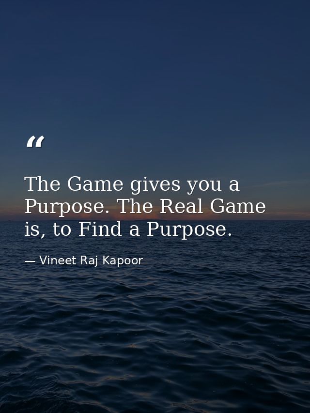 The Game gives you a Purpose. The Real Game is, to Find a Purpose. — Vineet Raj Kapoor