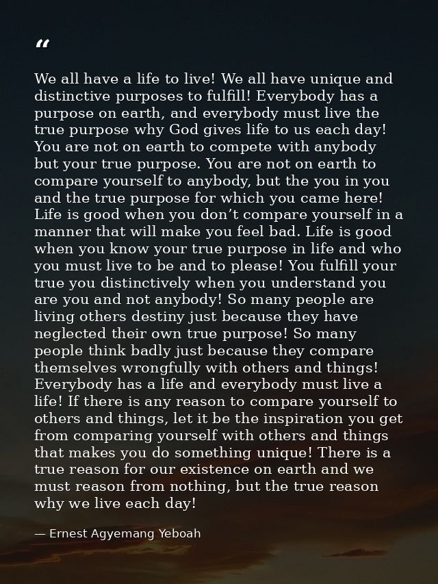 We all have a life to live! We all have unique and distinctive purposes to fulfill! Everybody has a purpose on earth, an — Ernest Agyemang Yeboah