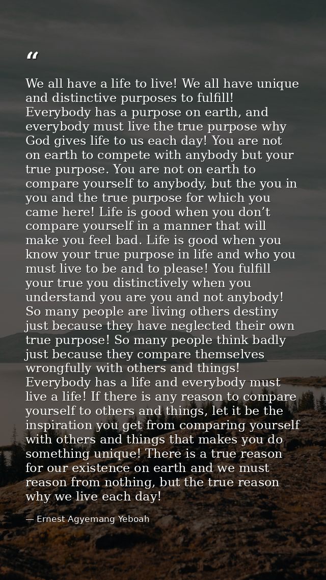 We all have a life to live! We all have unique and distinctive purposes to fulfill! Everybody has a purpose on earth, an — Ernest Agyemang Yeboah