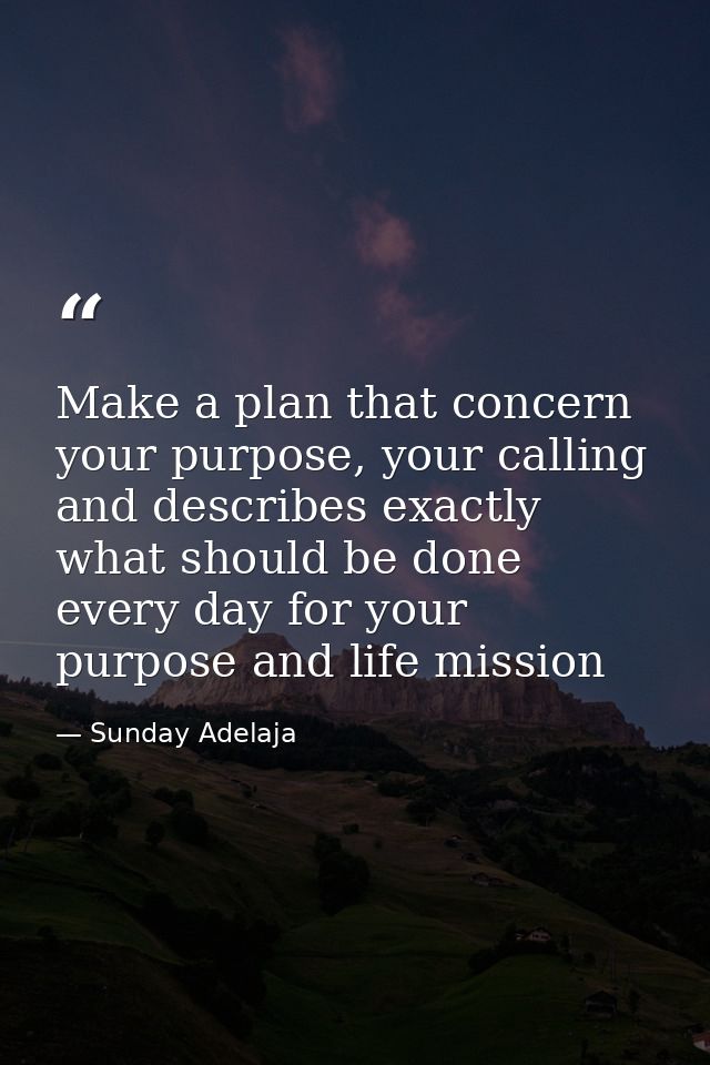 Make a plan that concern your purpose, your calling and describes exactly what should be done every day for your purpose — Sunday Adelaja