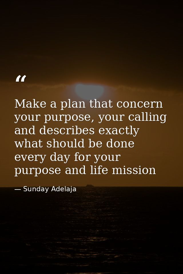 Make a plan that concern your purpose, your calling and describes exactly what should be done every day for your purpose — Sunday Adelaja