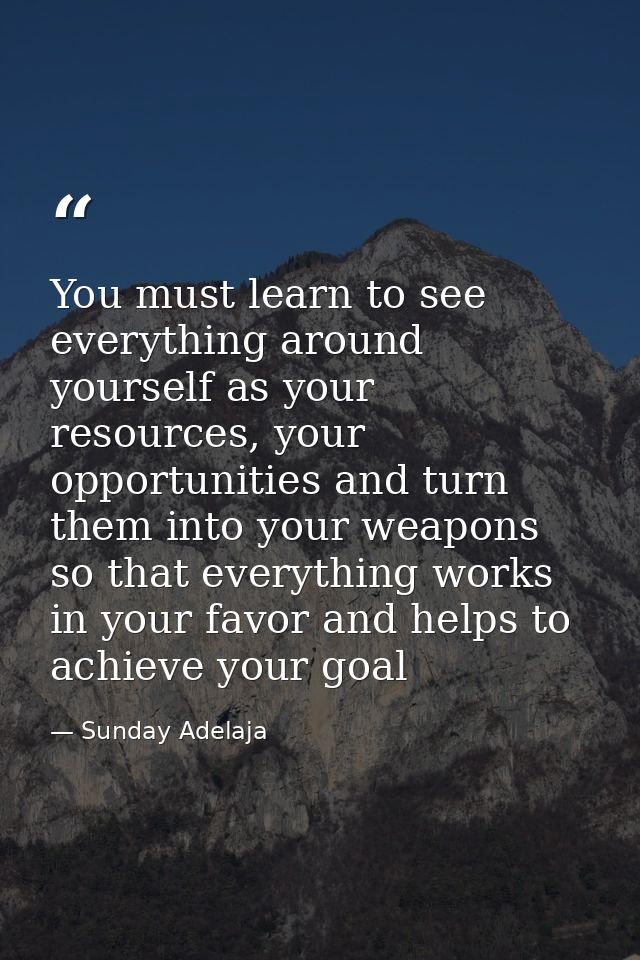You must learn to see everything around yourself as your resources, your opportunities and turn them into your weapons s — Sunday Adelaja
