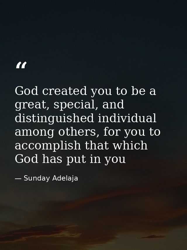 God created you to be a great, special, and distinguished individual among others, for you to accomplish that which God  — Sunday Adelaja