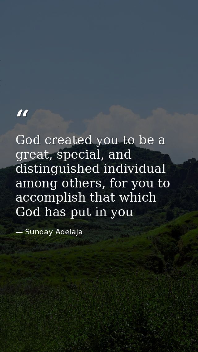 God created you to be a great, special, and distinguished individual among others, for you to accomplish that which God  — Sunday Adelaja