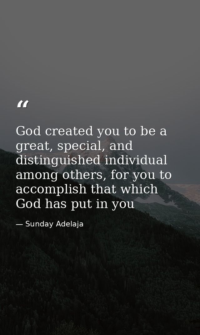 God created you to be a great, special, and distinguished individual among others, for you to accomplish that which God  — Sunday Adelaja