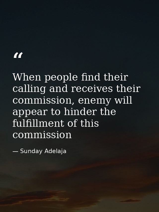 When people find their calling and receives their commission, enemy will appear to hinder the fulfillment of this commis — Sunday Adelaja