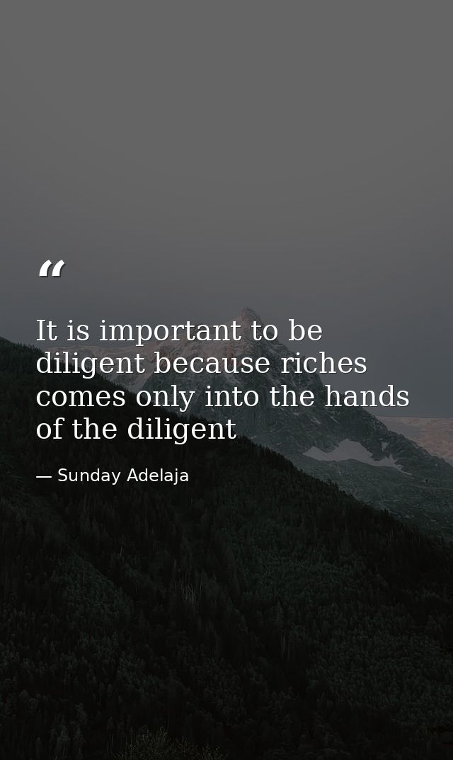 It is important to be diligent because riches comes only into the hands of the diligent — Sunday Adelaja