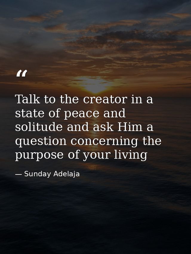 Talk to the creator in a state of peace and solitude and ask Him a question concerning the purpose of your living — Sunday Adelaja