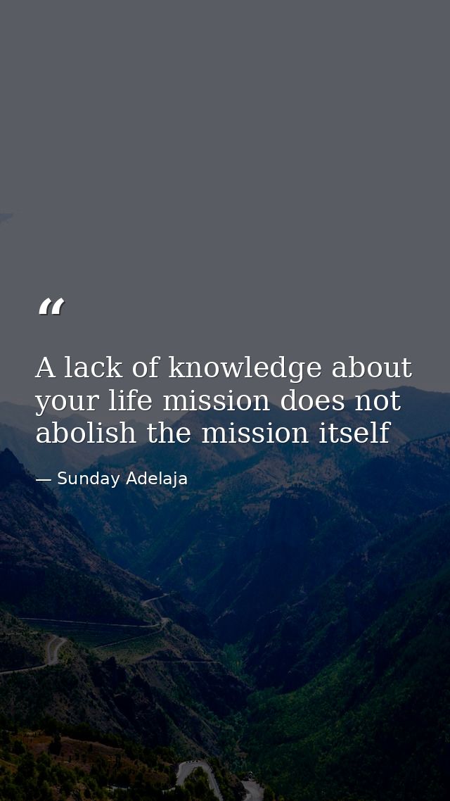 A lack of knowledge about your life mission does not abolish the mission itself — Sunday Adelaja