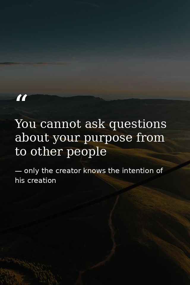 You cannot ask questions about your purpose from to other people — only the creator knows the intention of his creation