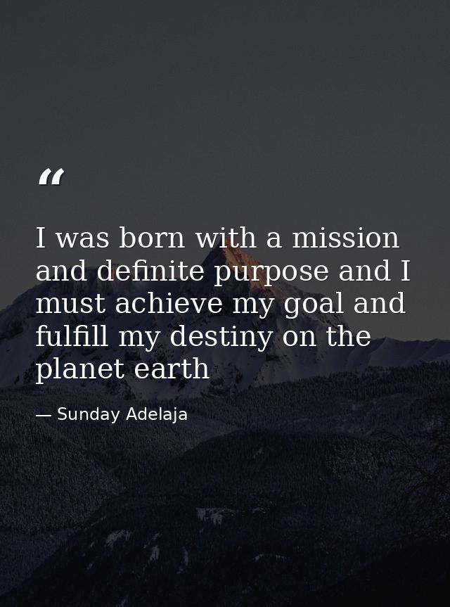 I was born with a mission and definite purpose and I must achieve my goal and fulfill my destiny on the planet earth — Sunday Adelaja