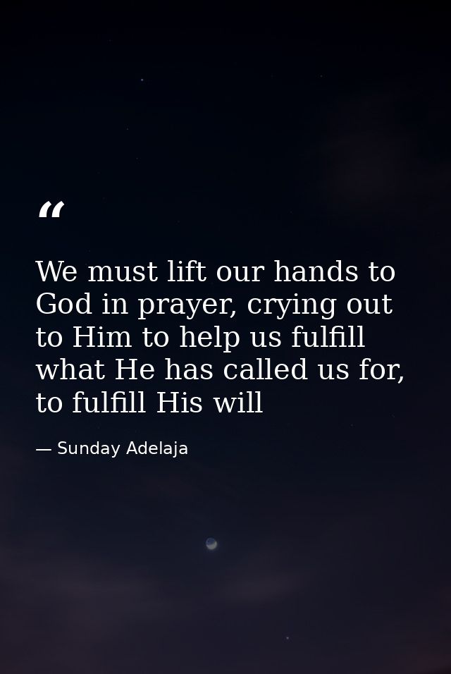 We must lift our hands to God in prayer, crying out to Him to help us fulfill what He has called us for, to fulfill His  — Sunday Adelaja