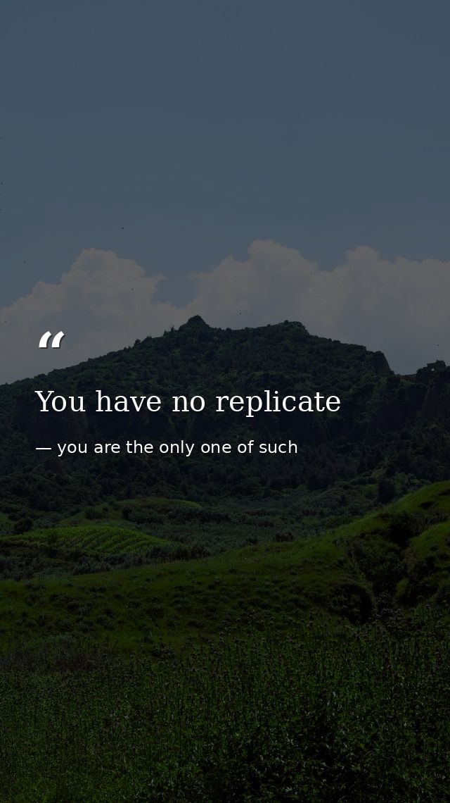 You have no replicate — you are the only one of such
