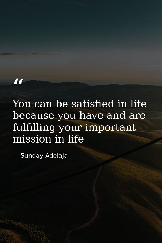 You can be satisfied in life because you have and are fulfilling your important mission in life — Sunday Adelaja