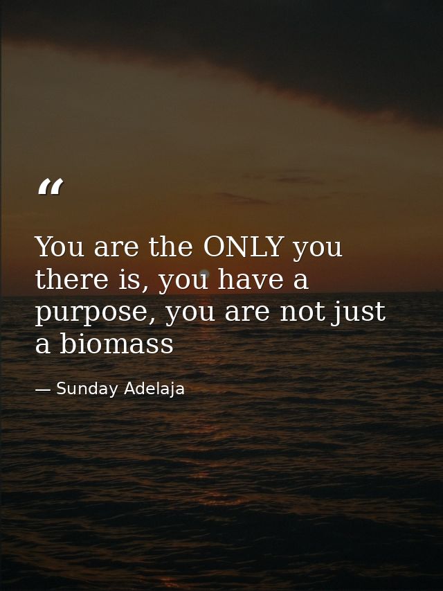 You are the ONLY you there is, you have a purpose, you are not just a biomass — Sunday Adelaja