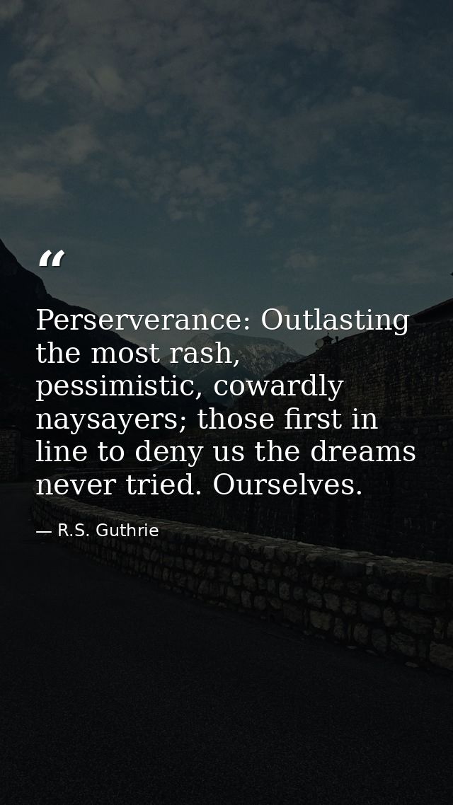 Perserverance: Outlasting the most rash, pessimistic, cowardly naysayers; those first in line to deny us the dreams neve — R.S. Guthrie