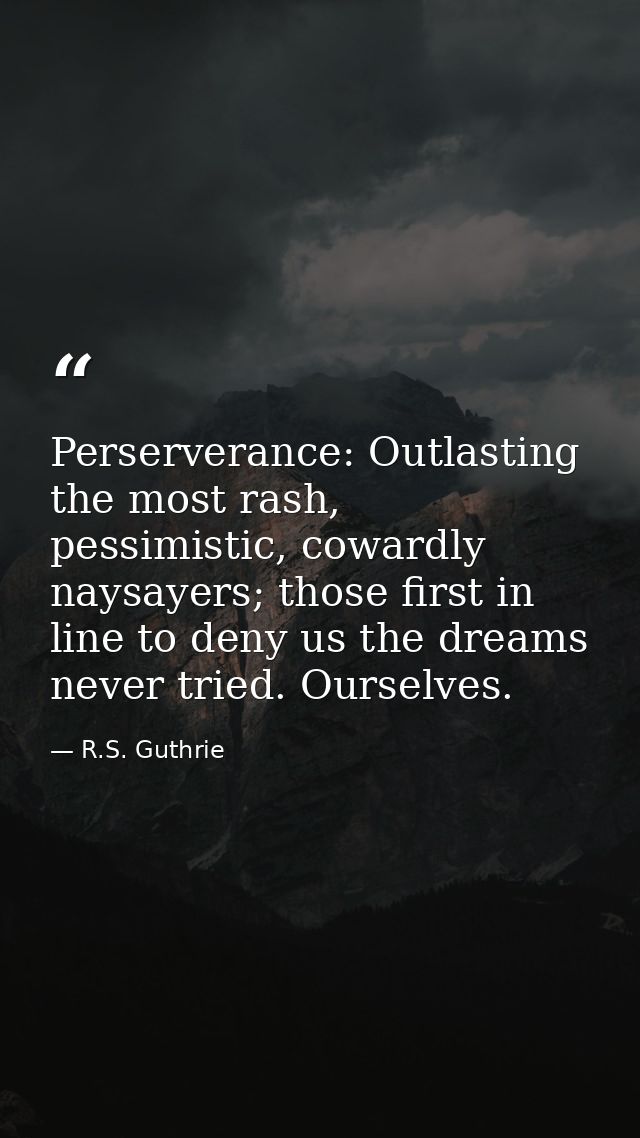 Perserverance: Outlasting the most rash, pessimistic, cowardly naysayers; those first in line to deny us the dreams neve — R.S. Guthrie
