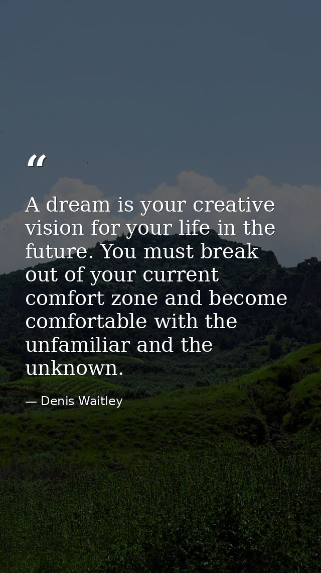 A dream is your creative vision for your life in the future. You must break out of your current comfort zone and become  — Denis Waitley
