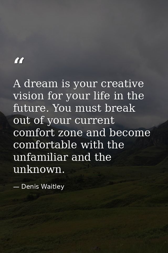 A dream is your creative vision for your life in the future. You must break out of your current comfort zone and become  — Denis Waitley