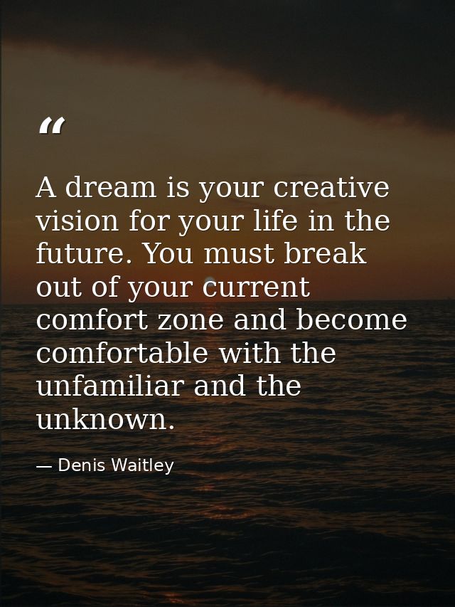 A dream is your creative vision for your life in the future. You must break out of your current comfort zone and become  — Denis Waitley