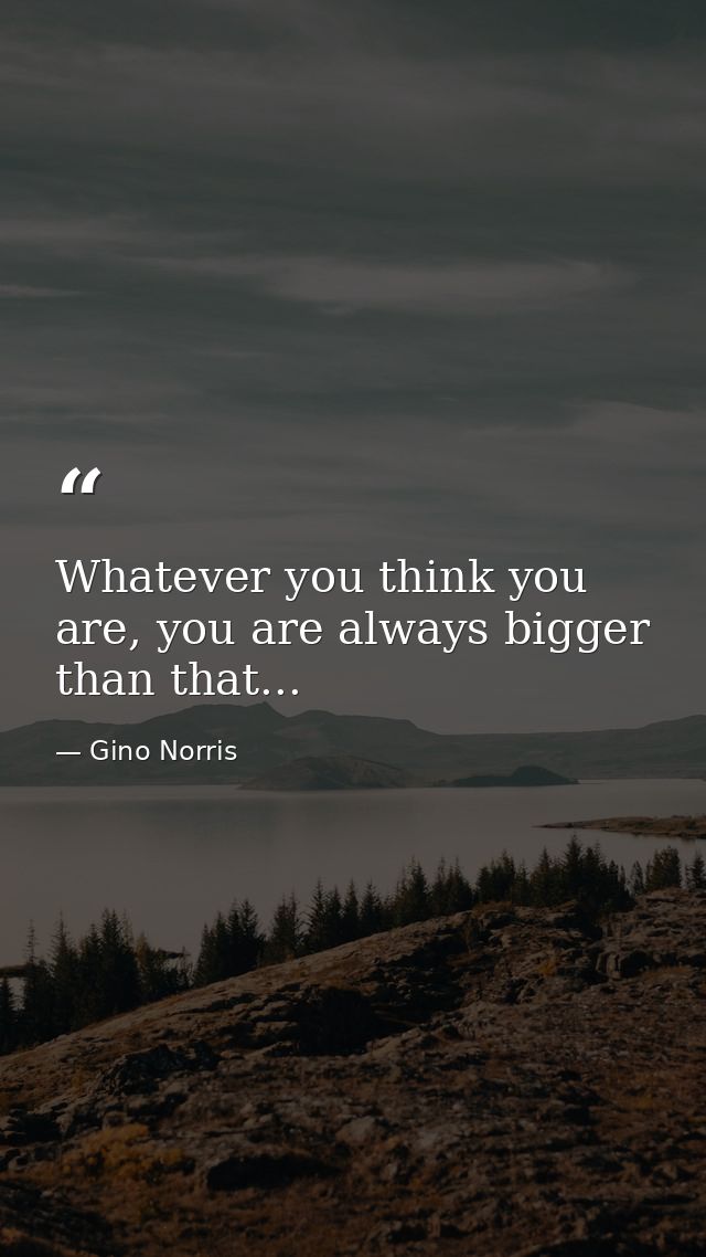 Whatever you think you are, you are always bigger than that... — Gino Norris
