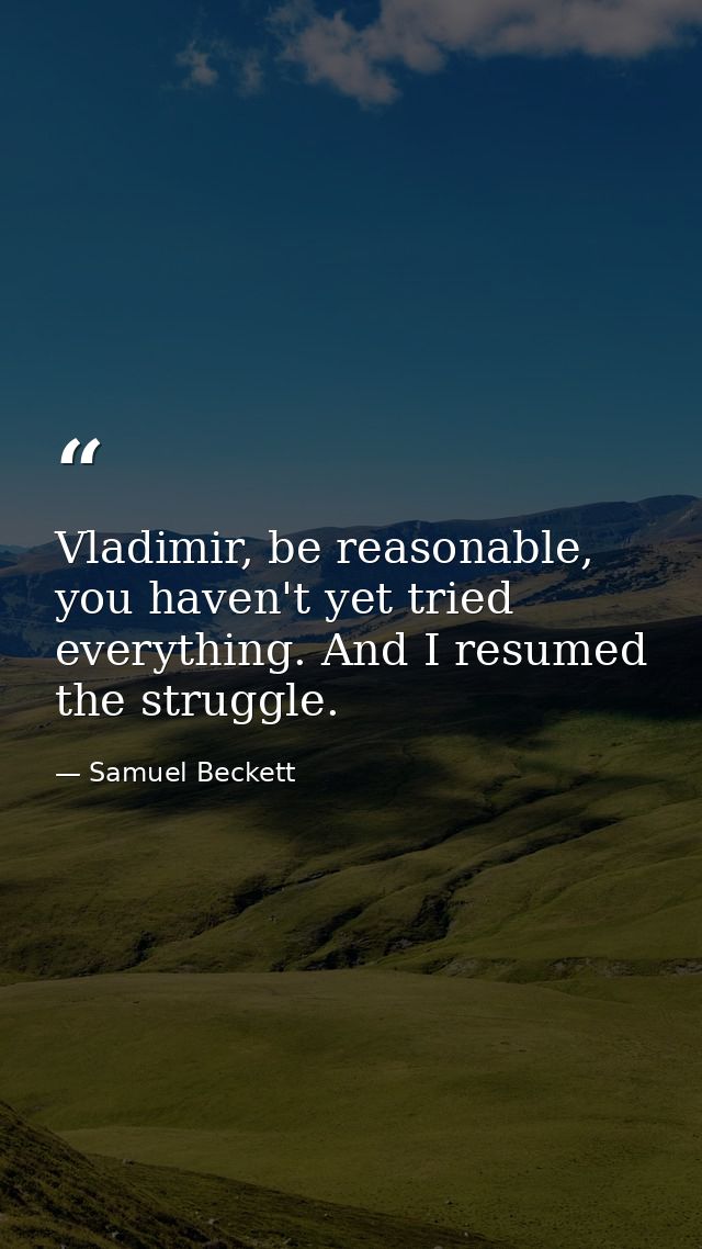Vladimir, be reasonable, you haven't yet tried everything. And I resumed the struggle. — Samuel Beckett