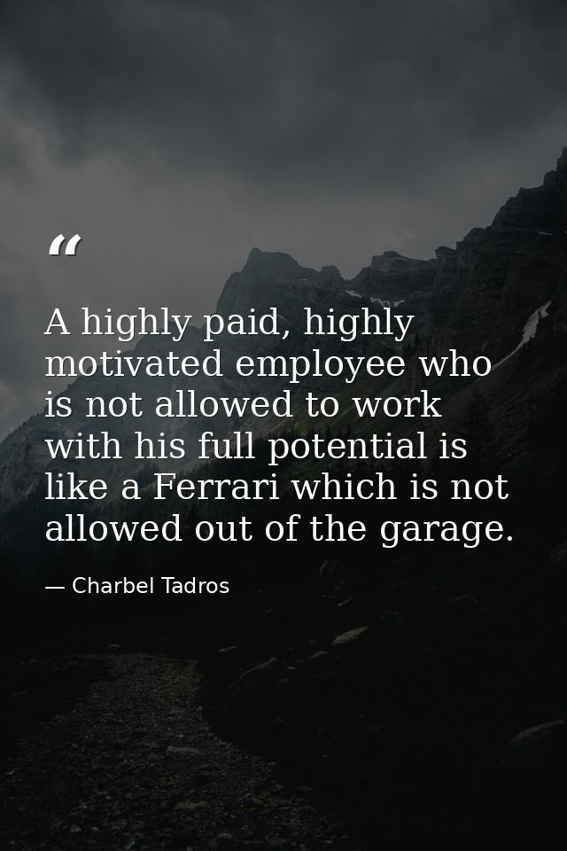A highly paid, highly motivated employee who is not allowed to work with his full potential is like a Ferrari which is n — Charbel Tadros