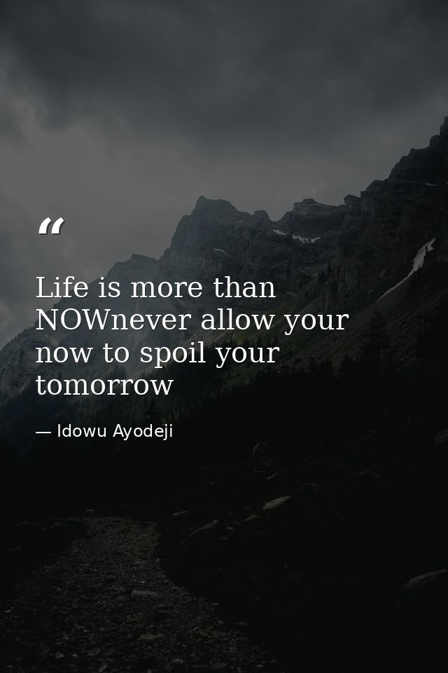 Life is more than NOWnever allow your now to spoil your tomorrow — Idowu Ayodeji