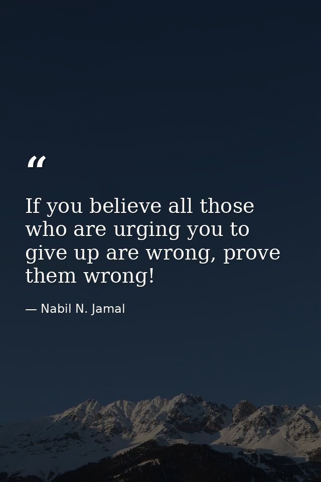 If you believe all those who are urging you to give up are wrong, prove them wrong! — Nabil N. Jamal