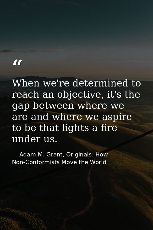 When we're determined to reach an objective, it's the gap between where we are and where we aspire to be that lights a f — Adam M. Grant, Originals: How Non-Conformists Move the World
