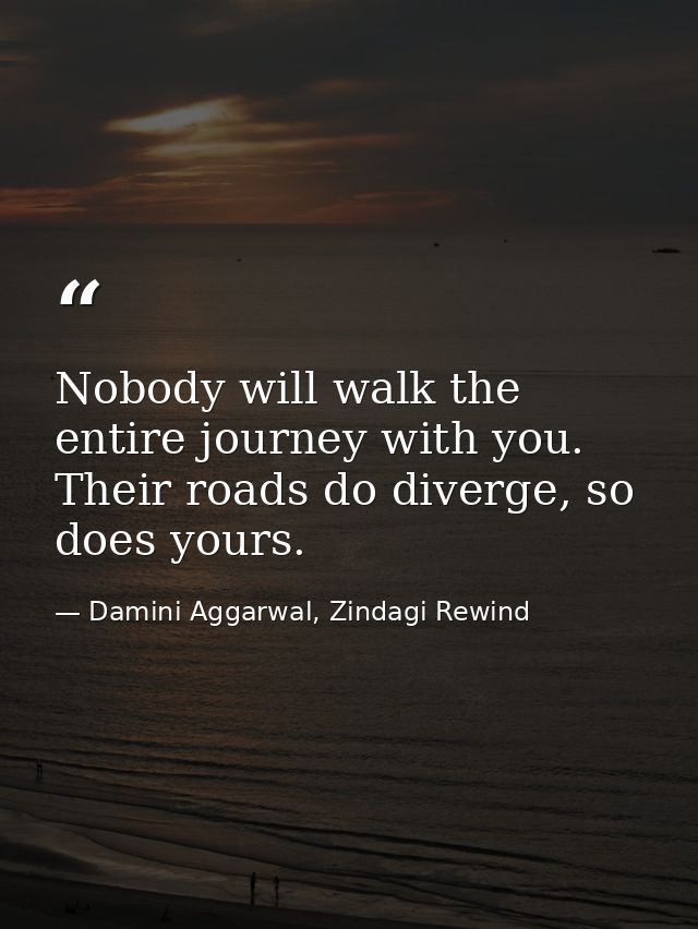 Nobody will walk the entire journey with you. Their roads do diverge, so does yours. — Damini Aggarwal, Zindagi Rewind