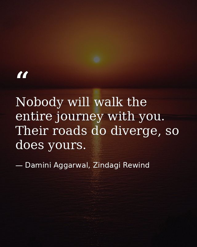 Nobody will walk the entire journey with you. Their roads do diverge, so does yours. — Damini Aggarwal, Zindagi Rewind