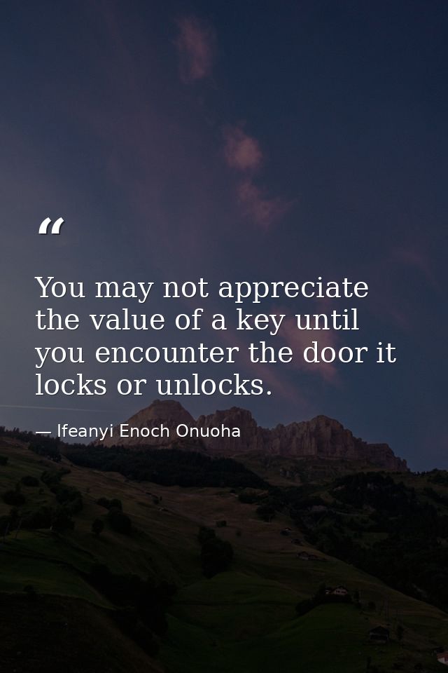 You may not appreciate the value of a key until you encounter the door it locks or unlocks. — Ifeanyi Enoch Onuoha