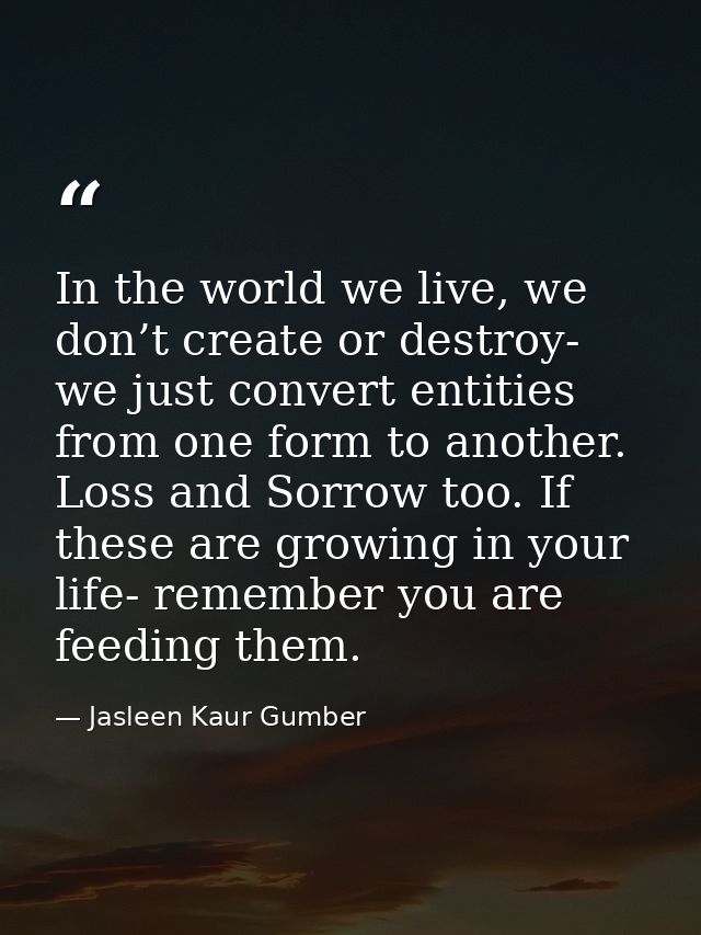 In the world we live, we don’t create or destroy- we just convert entities from one form to another. Loss and Sorrow too — Jasleen Kaur Gumber