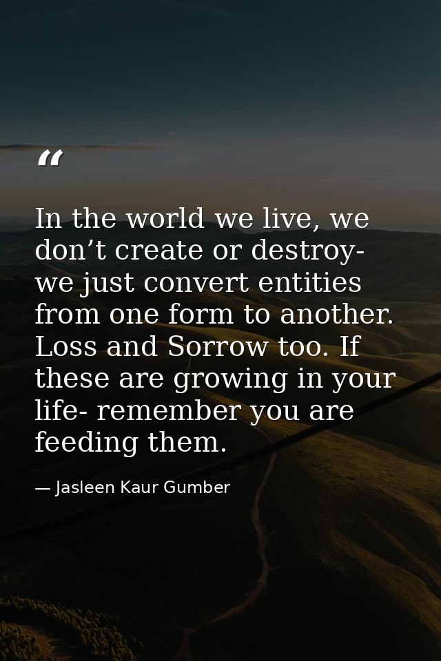 In the world we live, we don’t create or destroy- we just convert entities from one form to another. Loss and Sorrow too — Jasleen Kaur Gumber