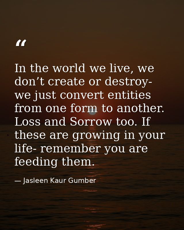 In the world we live, we don’t create or destroy- we just convert entities from one form to another. Loss and Sorrow too — Jasleen Kaur Gumber
