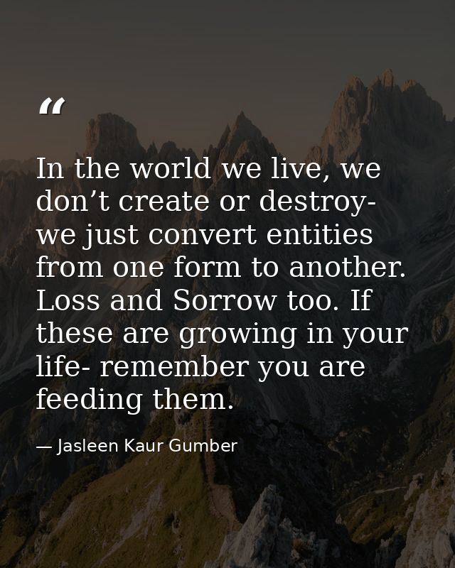 In the world we live, we don’t create or destroy- we just convert entities from one form to another. Loss and Sorrow too — Jasleen Kaur Gumber