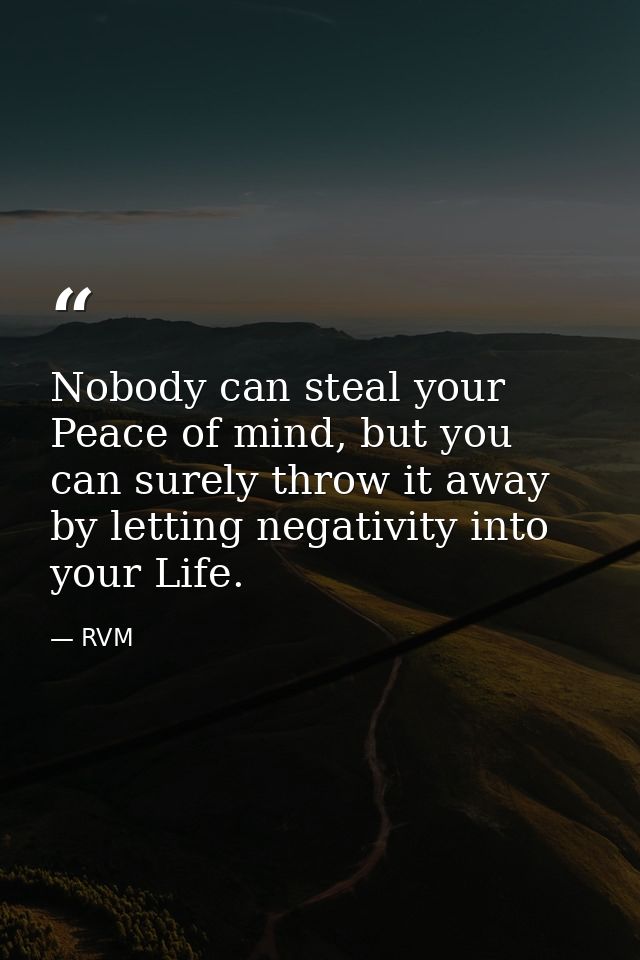 Nobody can steal your Peace of mind, but you can surely throw it away by letting negativity into your Life. — RVM