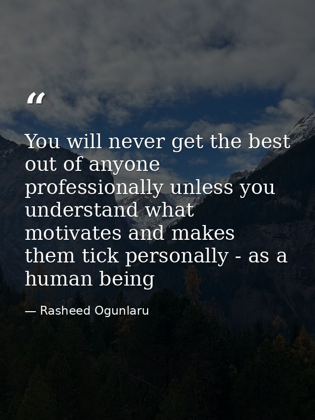You will never get the best out of anyone professionally unless you understand what motivates and makes them tick person — Rasheed Ogunlaru