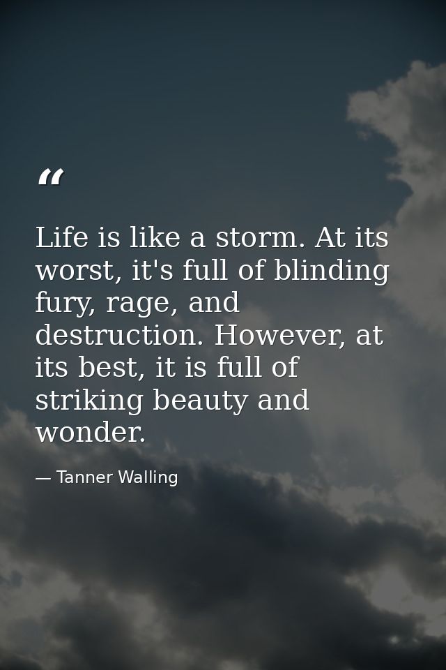 Life is like a storm. At its worst, it's full of blinding fury, rage, and destruction. However, at its best, it is full  — Tanner Walling