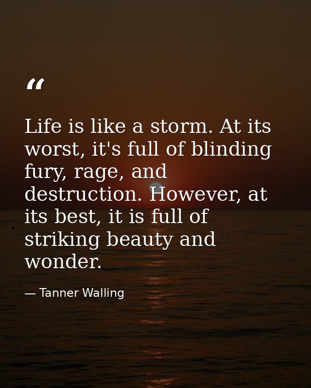 Life is like a storm. At its worst, it's full of blinding fury, rage, and destruction. However, at its best, it is full  — Tanner Walling