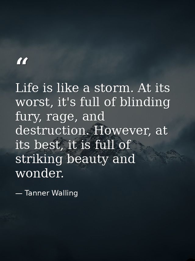 Life is like a storm. At its worst, it's full of blinding fury, rage, and destruction. However, at its best, it is full  — Tanner Walling