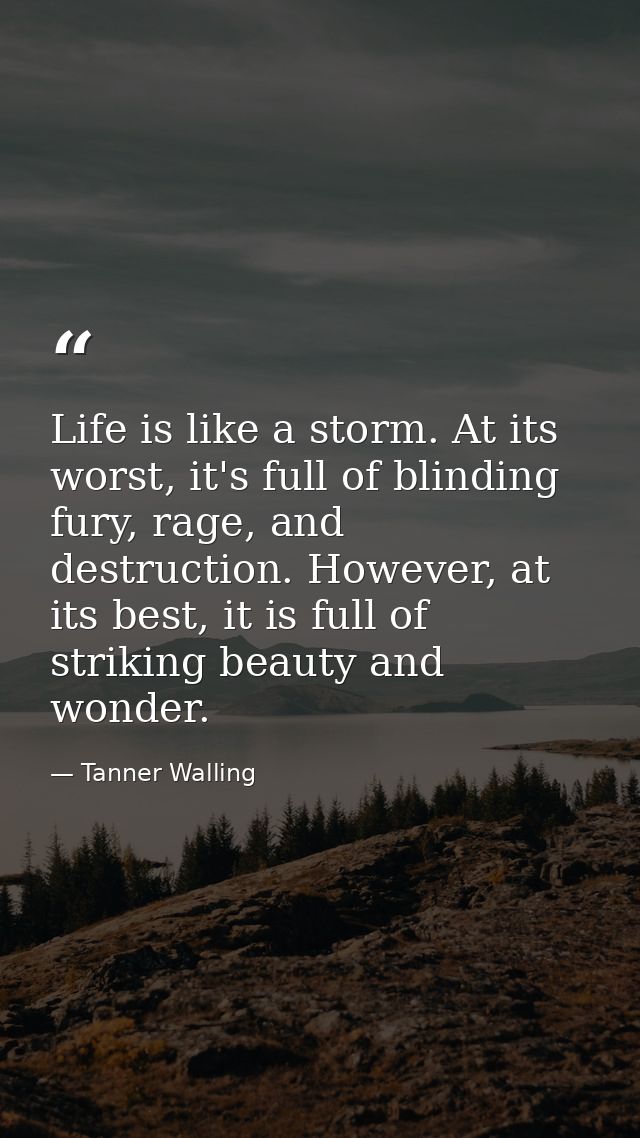 Life is like a storm. At its worst, it's full of blinding fury, rage, and destruction. However, at its best, it is full  — Tanner Walling